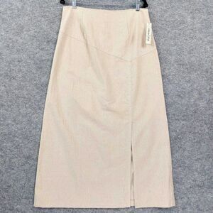 Marla Kim Skirt Sz XL Beige Linen Cotton Blend Midi Modest Slit Career Chic